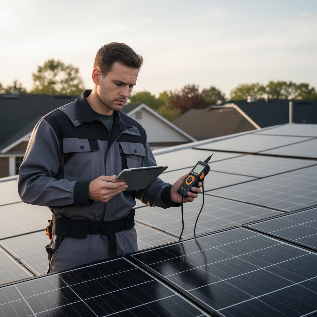 Prüfingenieur des PV-INSTITUT bei der Anlagenprüfung